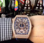 Swiss Quality Franck Muller Vanguard Yachting v45 Watch Rose Gold Diamond Blue Gummy strap